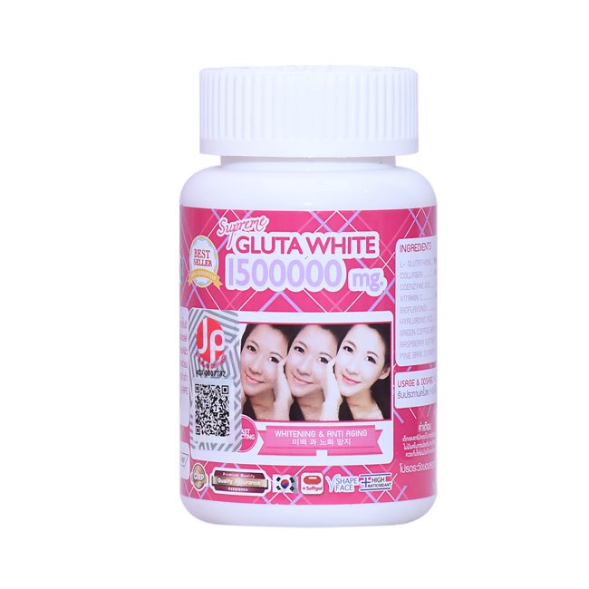 Supreme Gluta White 150000mg. Glutathione Skin Whitening 30 Softgel Capsules (Pack of 1)